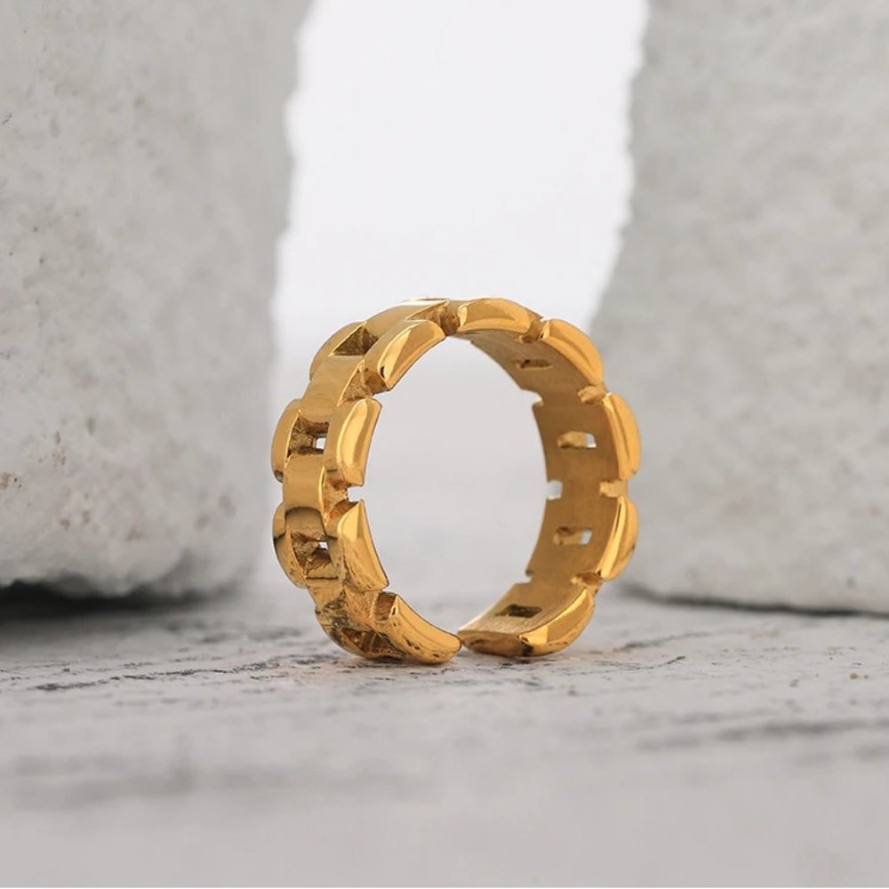 NEW 18K Gold Plated Link Chain Ring - Picture 2 of 10